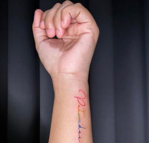 7 Rainbow Tattoo Name on Forearm