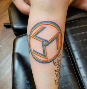 70 Incredible Round Design Rainbow Tattoo on Leg