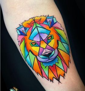 74 Rainbow Color Lion Tattoo on Arm