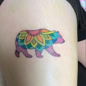 75 Rainbow Color Beast Tattoo on Thigh