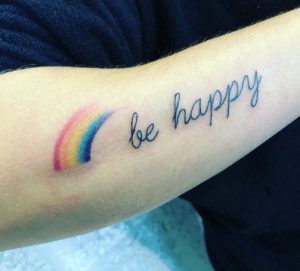 78 Be Happy with Rainbow Tattoo on Hand