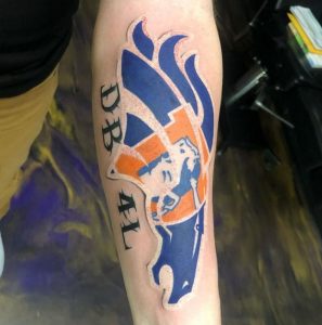 8 Amazing Color Denver Broncos Tattoo on Half Arm