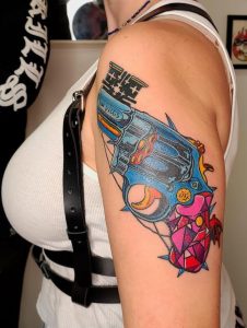 8 Amazing Color Ink Revolver Crystall Tattoo on Half Arm