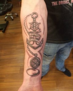 Anchor & Compass Tattoos on Forearm