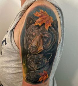8 Super Realistic Color Inked 2 Bear Cub Cover Up Tattoo on Half Arm