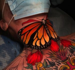 8 Super Solid Ink Monarch Butterfly Neck Tattoo
