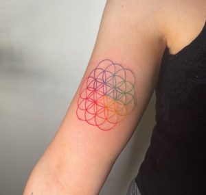 86 Amzing Rainbow Ink Line Circle Tattoo on Arm