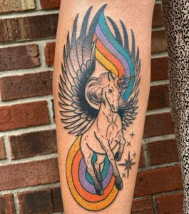88 Fantastic Rainbow Flying Horse Tattoo on Half Sleeve