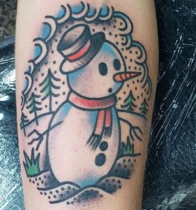 9 Beautiful Color Ink Winter Snow Tattoo on Sleeve