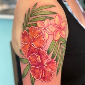 Hibiscus Floral Tattoos with on Half Sleeve