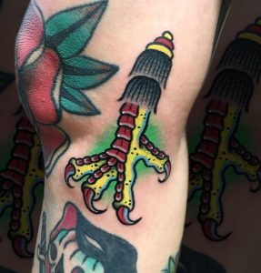9 Insane Color Ink Real Bird Claw Tattoo on Leg
