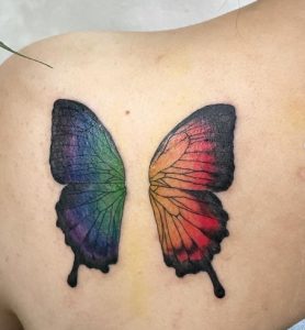 90 Rainbow Color Butterfly Tattoo on Back