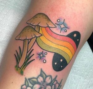 91 Rainbow Mushroom Tattoo on Sleeve