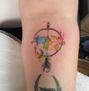95 Amazing Rainbow World with Arrow Compass Tattoo on Arm