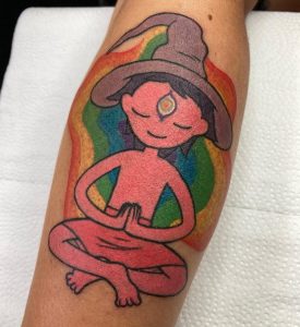96 Meditation Covering Rainbow Aura Tattoo on Arm