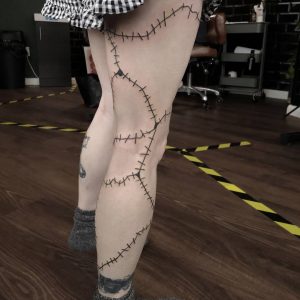 Black and White Stitches tattoo 3