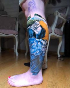 Blue parrot tattoo 1