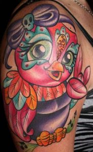 Cartoon parrot tattoo 2
