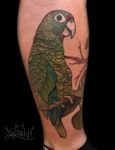 Green parrot tattoo 1