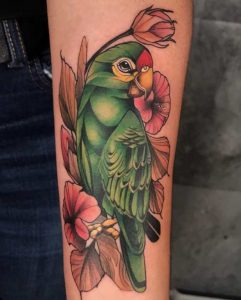 Green parrot tattoo 4
