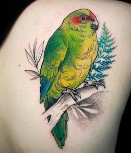 Green parrot tattoo 5