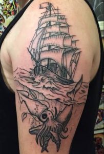 Pirate Ship Vs Kraken Tattoo Design White Background PNG  Etsy