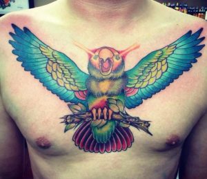Parrot chest tattoo 2