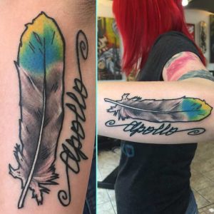 Parrot feather tattoo 3
