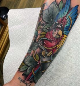 Parrot tattoo on forearm 1