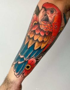Parrot tattoo on forearm 3