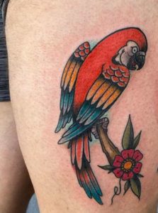 Red parrot tattoo 1