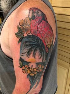Red parrot tattoo 2