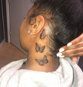 3 Butterfly Tattoo on Side Neck Black Girl