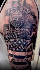 Fire department tattoo with flag