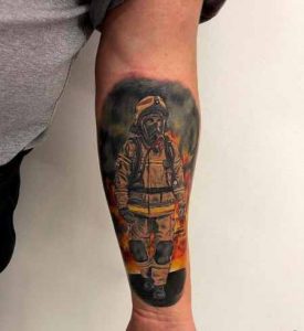 Fireman and fire department tattoo