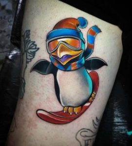 Penguin Snowboarding Tattoo