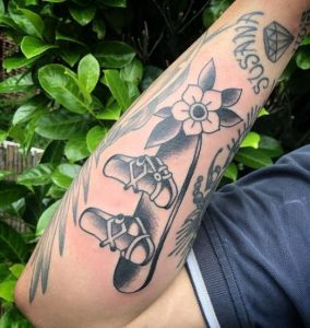 Snowboard Tattoo With Flower