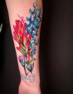 Watercolor Bluebonnet Sleeve Tattoo