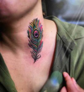 Neck Peacock Feather Tattoo
