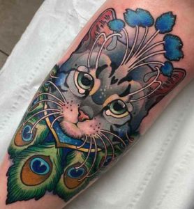 Peacock And Cat Tattoo