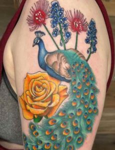Rose With Peacock Tattoo