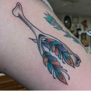 Wishbone Colorful Feather Tattoo