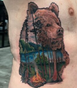 American traditional california bear camping tattoo