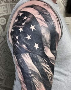 Black and Grey Fighter 1776 American flag tattoo
