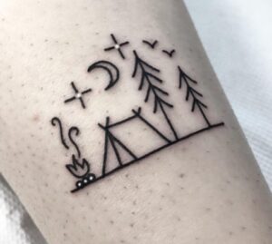 Black and white campfire tattoo