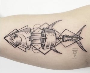 Black and white geometric tuna tattoo