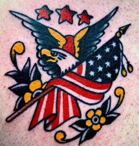 Traditional Eagle and American Flag Tattoo Design