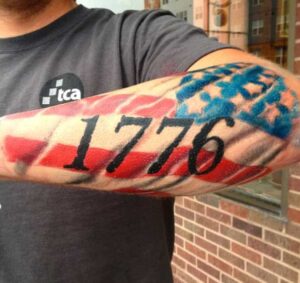 Colorful Painted American Flag 1776 Tattoo