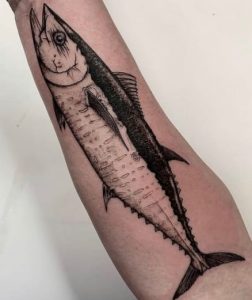 Dark inked bluefin tuna tattoo