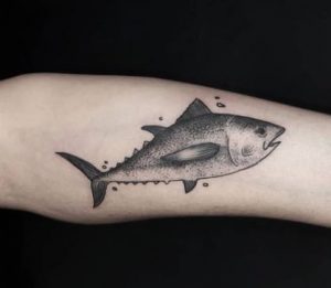 Detailed blackish tuna tattoo